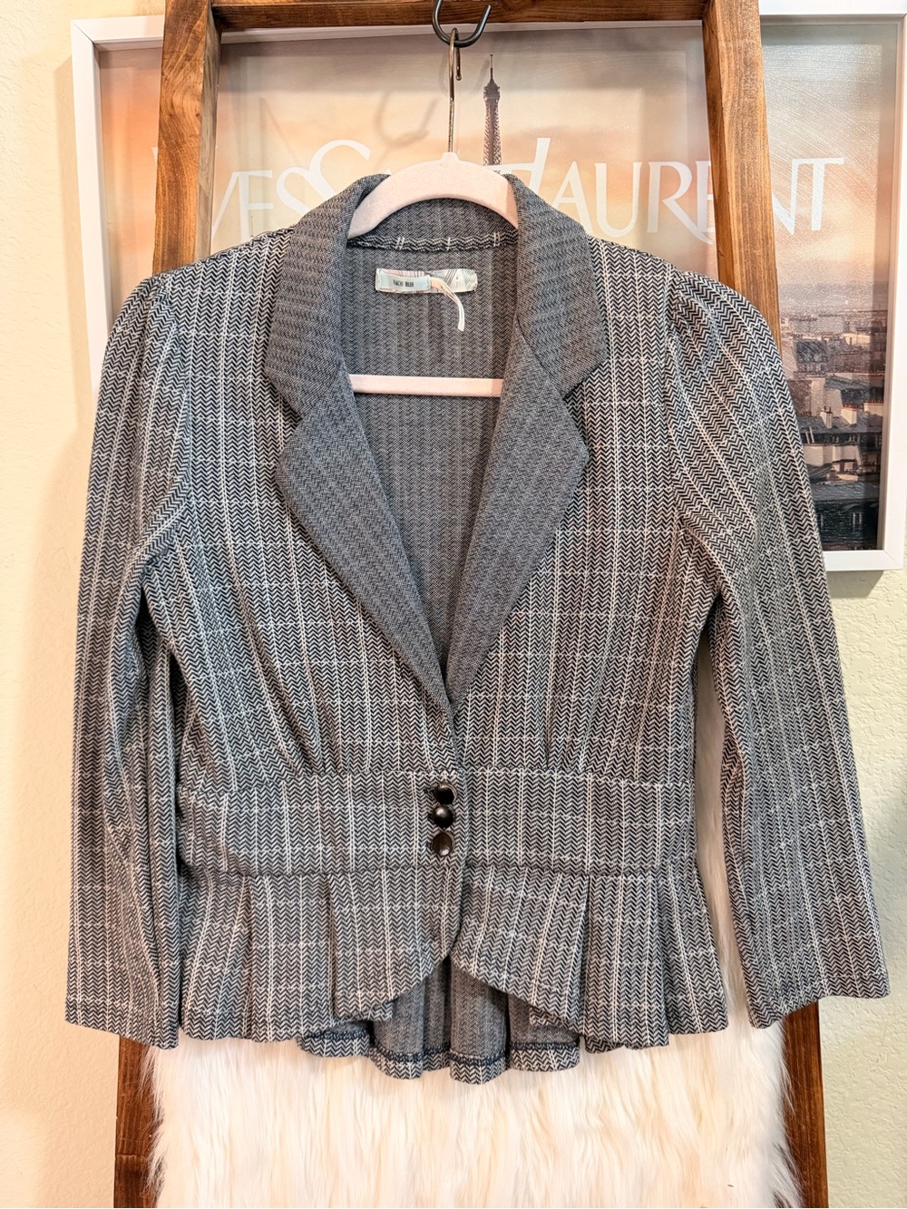 Urban Outfitters  Kimchi Blue Herringbone Peplum Blazer Jacket Gray Size M